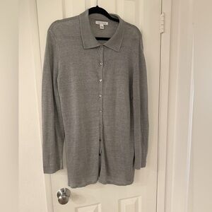 Belford Linen Grey Button Down Sweater, Grey, XL